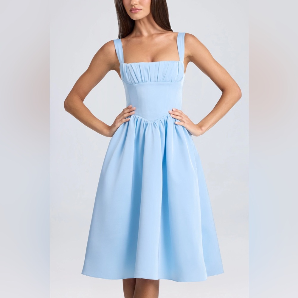Oh Polly Draped Corset Midaxi Dress in Powder Blue